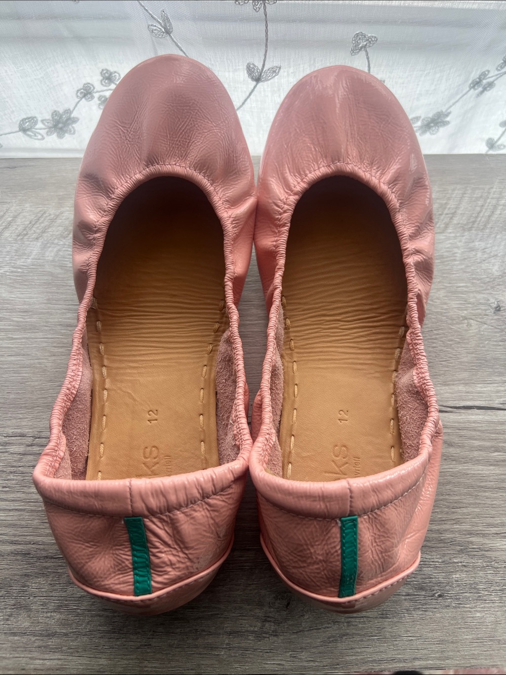 Tieks Cotton Candy Pink patent Leather Ballet Flats with Teal Heel Tab